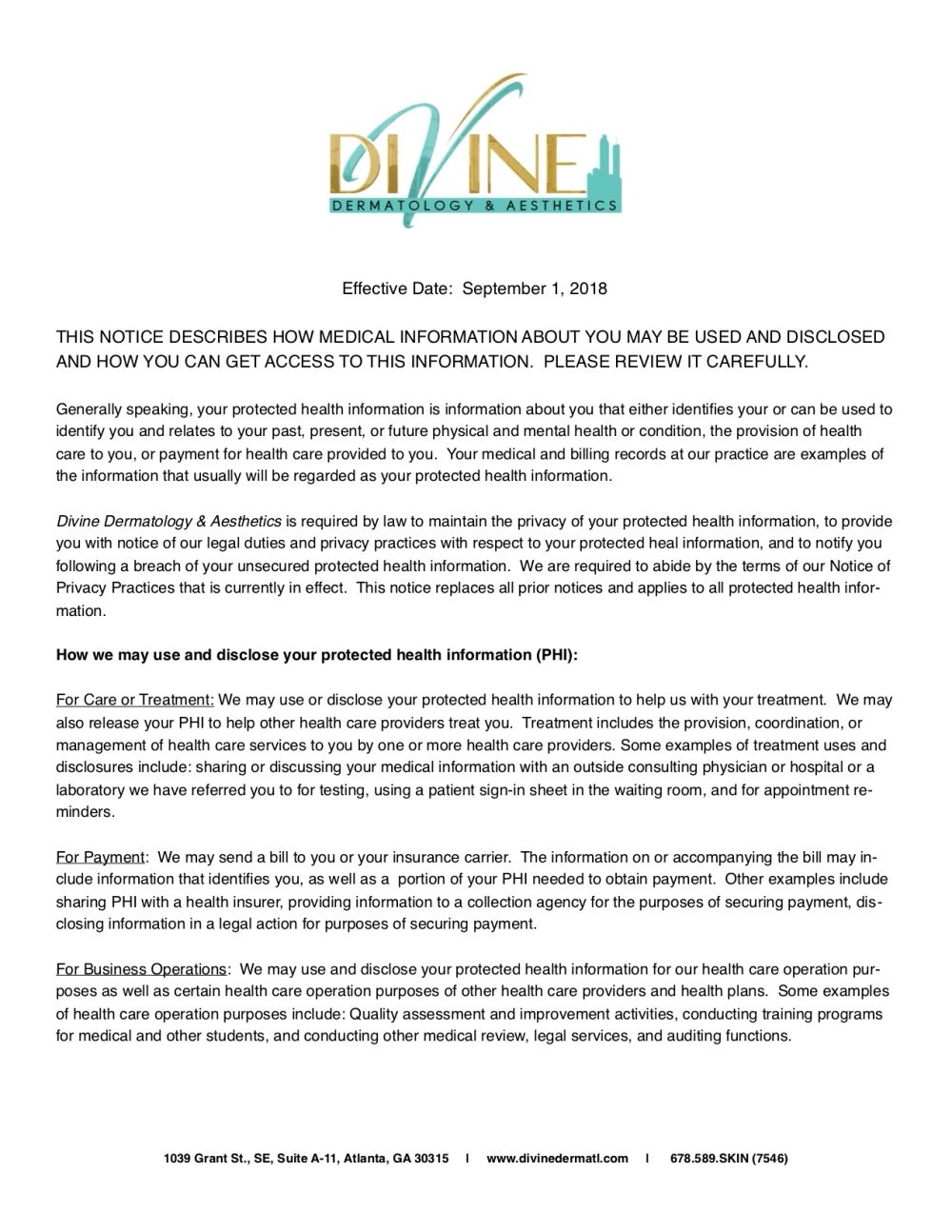 Notice of Privacy Practices Page 1